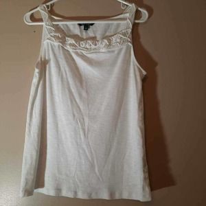 LRL Ralph Lauren Womens Tank Top White Sleeveless Scoop Neck Crochet Cotton L
